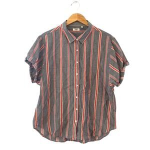 Dylan Linen Striped Short Sleeve Top Women's Size Medium Gray Pink Lightweight
